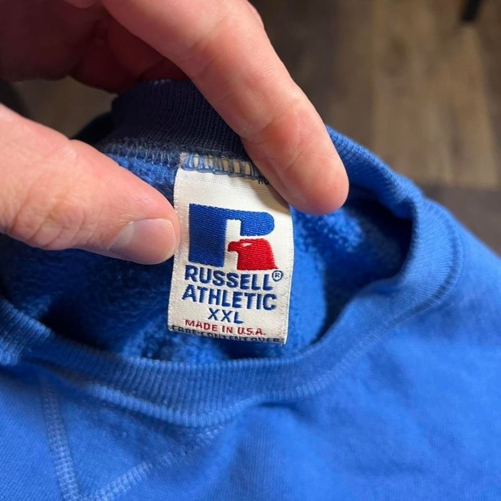 Vintage 1990s Russell Athletic Detroit Lions Crewneck Sweatshirt Blue XXL XL - Picture 3 of 6